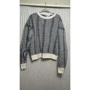 VTG Ron Chereskin Sweater Adult Medium White Blue Cotton Knit 90s preppy cozy